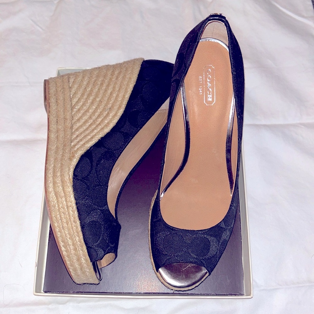 Coach Women's Milan Peep Toe Signature Espadrilles Wedge